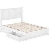 Felicity Full Platform Bed w/ Panel Footboard, Drawers & Charging in White