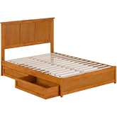 Felicity Full Platform Bed w/ Panel Footboard, Drawers & Charging in Light Toffee