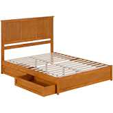 Felicity Queen Platform Bed w/ Panel Footboard, Drawers & Charging in Light Toffee
