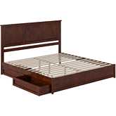 Felicity King Platform Bed w/ Panel Footboard, Drawers & Charging in Walnut Finish