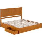 Felicity King Platform Bed w/ Panel Footboard, Drawers & Charging in Light Toffee