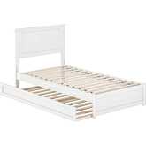 Felicity Twin Platform Bed w/ Panel Footboard, Twin Trundle & Charging in White