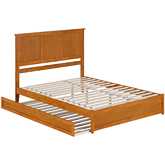 Felicity Queen Platform Bed w/ Panel Footboard, Twin XL Trundle & Charging in Light Toffee