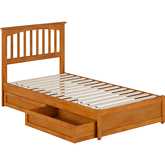 Everett Twin Platform Bed w/ Panel Footboard, Drawers & Charging in Light Toffee