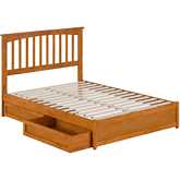 Everett Full Platform Bed w/ Panel Footboard, Drawers & Charging in Light Toffee