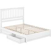 Everett Queen Platform Bed w/ Panel Footboard, Drawers & Charging in White