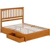 Everett Queen Platform Bed w/ Panel Footboard, Drawers & Charging in Light Toffee