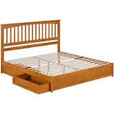 Everett King Platform Bed w/ Panel Footboard, Drawers & Charging in Light Toffee
