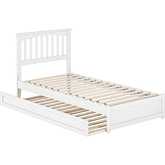 Everett Twin XL Platform Bed w/ Panel Footboard, Twin XL Trundle & Charging in White
