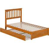 Everett Twin Platform Bed w/ Panel Footboard, Twin Trundle & Charging in Light Toffee