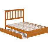 Everett Full Platform Bed w/ Panel Footboard, Twin Trundle & Charging in Light Toffee