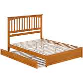 Everett Queen Platform Bed w/ Panel Footboard, Twin XL Trundle & Charging in Light Toffee