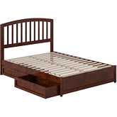 Lucia Full Platform Bed w/ Panel Footboard, Drawers & Charging in Walnut Finish