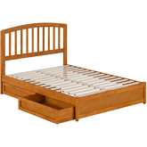 Lucia Full Platform Bed w/ Panel Footboard, Drawers & Charging in Light Toffee