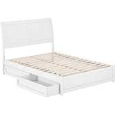 Andorra Full Platform Bed w/ Panel Footboard, Drawers & Charging in White