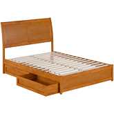 Andorra Full Platform Bed w/ Panel Footboard, Drawers & Charging in Light Toffee