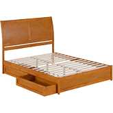 Andorra Queen Platform Bed w/ Panel Footboard, Drawers & Charging in Light Toffee