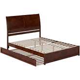 Andorra Queen Platform Bed w/ Panel Footboard, Twin XL Trundle & Charging in Walnut Finish