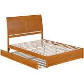 Andorra Queen Platform Bed w/ Panel Footboard, Twin XL Trundle & Charging in Light Toffee