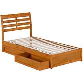 Emelie Twin XL Platform Bed w/ Panel Footboard, Drawers & Charging in Light Toffee