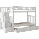 Columbia Staircase Bunk Bed Twin Over Twin w/ Raised Panel Trundle in White