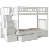 Columbia Staircase Bunk Bed Twin Over Twin w/ Urban Bed Drawers in White