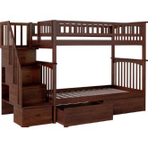 Columbia Staircase Bunk Bed Twin Over Twin w/ Urban Bed Drawers in Walnut