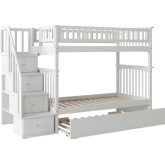 Columbia Staircase Bunk Bed Twin Over Twin w/ Urban Trundle Bed in White