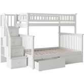 Columbia Staircase Bunk Bed Twin Over Full w/ Urban Bed Drawers in White