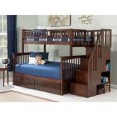 Columbia Staircase Bunk Bed Twin Over Full w/ Urban Bed Drawers in Walnut