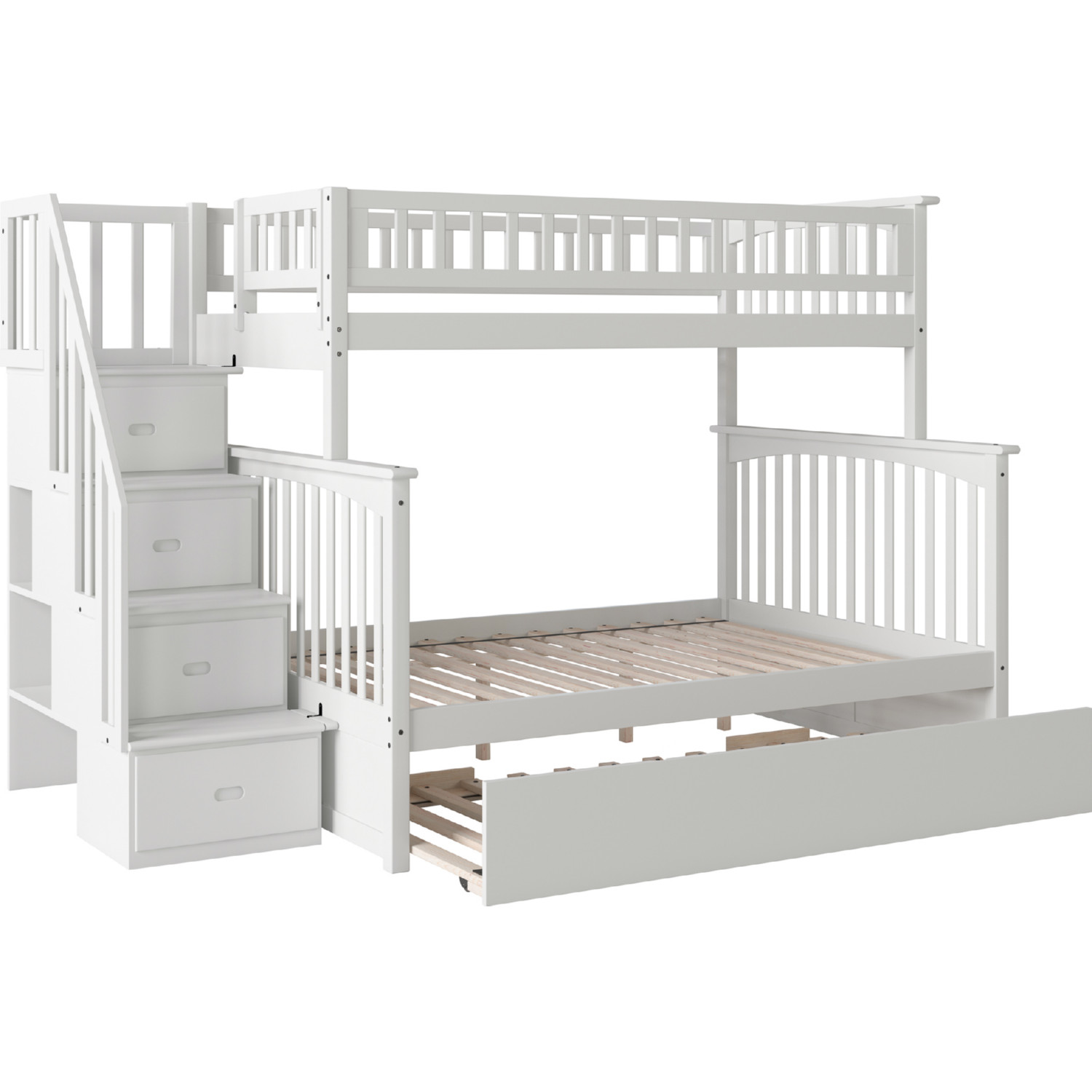 Columbia Staircase Bunk Bed Twin Over Full w/ Urban Trundle Bed in White