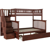 Columbia Staircase Bunk Bed Twin Over Full w/ Urban Trundle Bed in Walnut