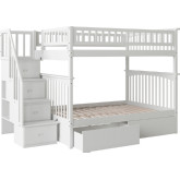 Columbia Staircase Bunk Bed Full Over Full w/ Urban Bed Drawers in White