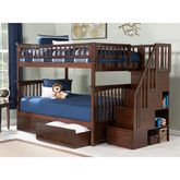 Columbia Staircase Bunk Bed Full Over Full w/ Urban Bed Drawers in Walnut