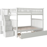 Columbia Staircase Bunk Bed Full Over Full w/ Urban Trundle Bed in White