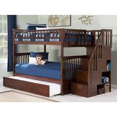 Columbia Staircase Bunk Bed Full Over Full w/ Urban Trundle Bed in Walnut