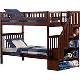 Woodland Staircase Bunk Bed Twin Over Twin in Antique Walnut