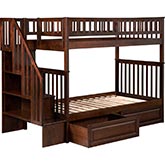 Woodland Staircase Bunk Bed Twin Over Twin w/ 2 Raised Panel Drawers in Antique Walnut