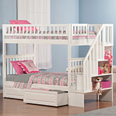 Woodland Staircase Bunk Bed Twin Over Twin w/ Raised Panel Trundle in White
