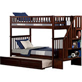 Woodland Staircase Bunk Bed Twin Over Twin w/ Raised Panel Trundle in Antique Walnut