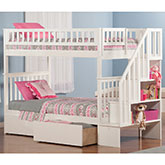 Woodland Staircase Bunk Bed Twin Over Twin w/ 2 Urban Lifestyle Drawers in White