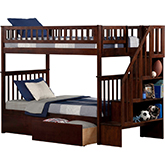 Woodland Staircase Bunk Bed Twin Over Twin w/ 2 Urban Lifestyle Drawers in Antique Walnut