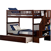 Woodland Staircase Bunk Bed Twin Over Twin w/ Urban Lifestyle Trundle in Antique Walnut