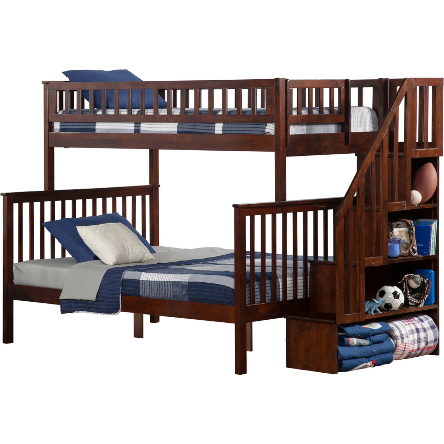 Woodland Staircase Bunk Bed Twin Over Full in Antique Walnut