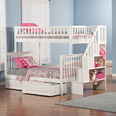 Woodland Staircase Bunk Bed Twin Over Full w/ 2 Raised Panel Drawers in White