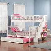 Woodland Staircase Bunk Bed Twin Over Full w/ Twin Raised Panel Trundle in White