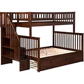 Woodland Staircase Bunk Bed Twin Over Full w/ Twin Urban Lifestyle Trundle in Antique Walnut