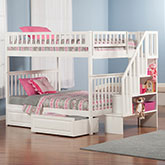 Woodland Staircase Bunk Bed Full Over Full w/ 2 Raised Panel Bed Drawers in White