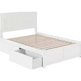 Nantucket Full Bed w/ Flat Panel Footboard & 2 Urban Bed Drawers in White