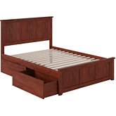 Madison Full Bed w/ Matching Footboard & 2 Urban Bed Drawers in Walnut